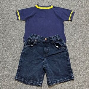 Vintage Gold Town‎ Navy Tee & Arizona Denim Shorts Set Boys Size 4 Made in USA